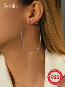 SYMFNY 1 Pair S925 Pure Silver Hollow Circle Hoop Earrings, Minimalist Luxury Earrings - Earrings - View 1