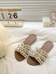 Sandalias planas de estilo francés para mujer, diseño decorativo con encanto único, estilo de citas, resaltando la elegancia y el encanto suave, opción de verano, mostrando el gusto y estilo personal. - Marrón - Ver 1