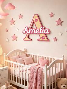 1pc Personalized Wooden Double-Layer Customized Name Decor, Laser Cut Cursive Font Door Wall Plaque, Multiple Colors Available, Suitable As Bedroom, Living Room, Wedding And Housewarming Gift, Valentine's Day Decoration Carving, High-Quality Customized, Exclusive Unique Gift - Rainbow Colors - View 5