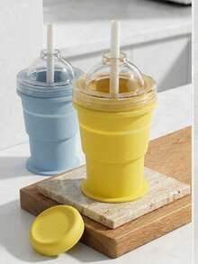 Foldable Ice Ball Shaped Silicone Cup With Built-In Straw, Ice Cube Mold, Portable Folding Ice Ball Cup For Summer Outings - Multicolor - View 6