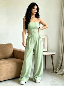 Women's Off-The-Shoulder And Open-Back Jumpsuit For Summer - Army Green - View 8
