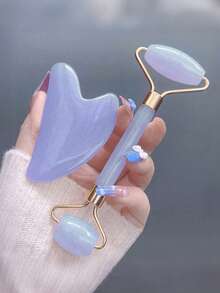 2 Peças Conjunto de Ferramentas de Massagem Facial Gua Sha: 1 Rolo de Massagem de Cabeça Dupla, 1 Placa Gua Sha em Formato de Coração, Massagem Facial para Reduzir o Inchaço, Acalmar e Levantar a Pele, Irradiar Brilho, Produto de Cuidados com a Pele de Beleza, Spa, Autocuidado, Ferramenta de Cuidados com a Pele, Ace Care - Multicolorido - Visão 8