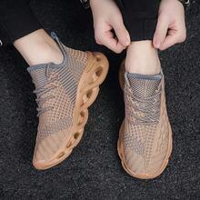WASIROYI Men's All-Day Comfort Blade Sole Shoes, Breathable Knit Mesh Sneakers With High-Rebound Cushioning, Ideal For Office, Errands & Long Standing Hours - 棕色 - 查看 4