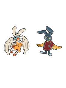 Pin de esmalte de conejo de dibujos animados clásico vintage, con alas de ángel y patrón de conejo, accesorio de moda, regalo ideal para amigos. - Multicolor - Ver 10