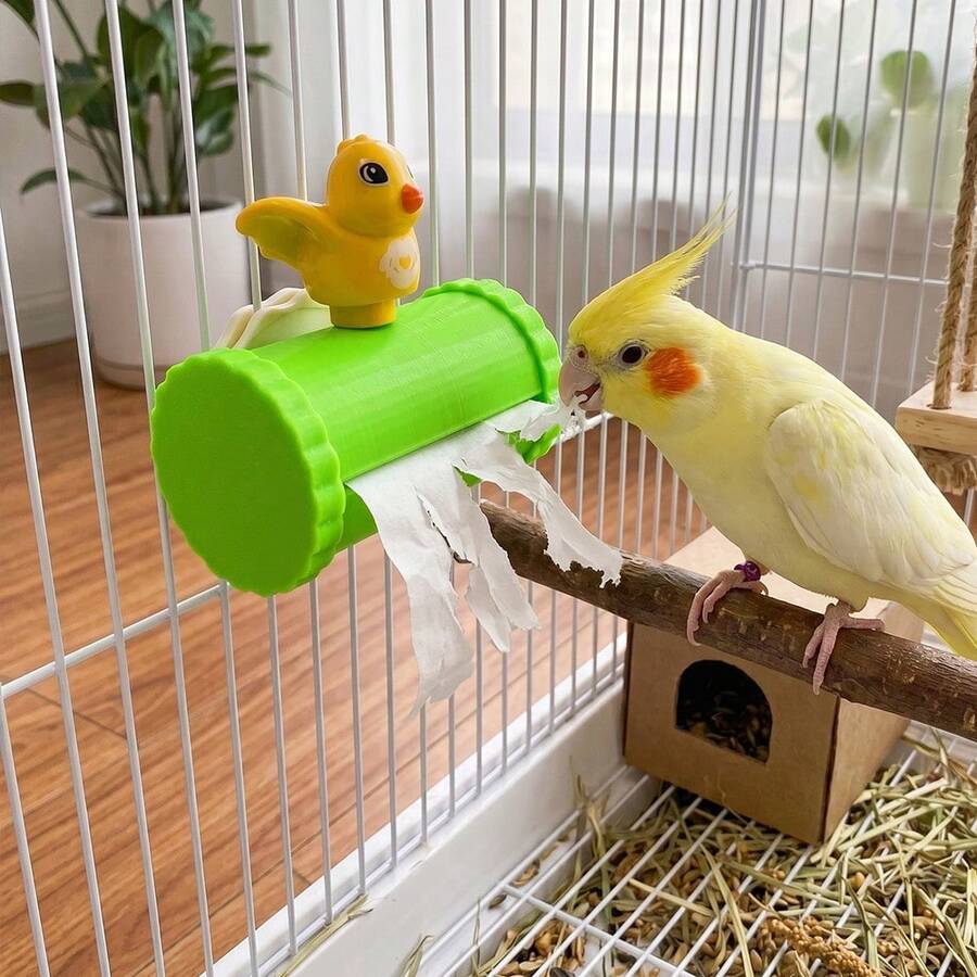 1 Set Cage-Mounted Tissue Box Foraging Toy, Bird Chewing Toy, Entertainment Cartoon Bird Decor Chewing Cage Accessory, Suitable For Budgies, Cockatiels And Lovebirds, Enriching Play And Relieving Boredom