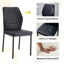 [Set Of 4] Stylish Dining Chairs In A Lightweight Luxury Style / Modern Dining Room Set / PU Backrest With Vertical Embossing + Metal Legs / Load Capacity 120 Kg, Easy To Assemble / Suitable For Dining Rooms Or Living Rooms In A Lightweight Luxury Design. - 黑色 + 金屬 - 查看 5