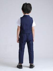 Young Boy 2pcs Set Formal Vest With Single-Breasted Buttons, Pants And Bow Tie - Navy Blue - View 6