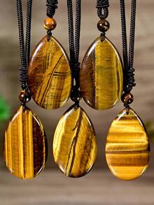 Vintage Natural AAA Tiger's Eye Water Droplet Pendent Necklace Unisex Bohemian Spring/Summer Beach Style Festive Gifts Everyday Wear - Multicolor - View 4