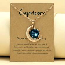 1 Retro Zodiac Moon Pendant Necklace That Glows In The Dark - Vintage Style, Zinc Alloy With Details, Adjustable Chain For Women - Ideal For Everyday Wear And Gifts - 金色摩羯座 - 查看 1