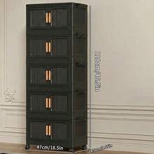 47cm Wide Stackable Storage Boxes With Wheels, Dustproof Storage Shelf, Foldable Plastic Cabinet, Freely Combinable & Stackable, 3/4/5 Tiers, Space-Saving Freestanding Shelf For Wardrobe, Bedroom, Kitchen, Office - View 1