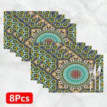 1件/4件/6件裝 波希米亞圖案印花亞麻餐墊，適用於餐桌，四季通用（春、夏、秋、冬）現代風可水洗桌墊，室內外派對裝飾，廚房餐桌墊、杯墊，居家裝飾，理想禮物 - 彩色 - 查看 16