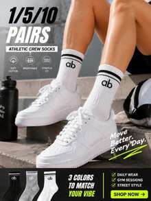 Street Style Essential! 1/5/10 Pairs Cozy Ribbed Crew Socks | Aesthetic High Top Trainer Socks - Multicolor - View 2