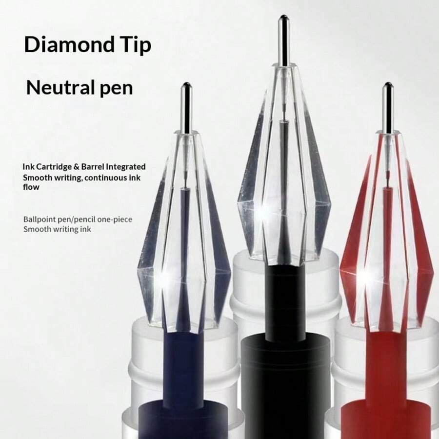 4/8/9pcs Diamond Tip Gel Pen 0.5mm Integrated Ink Cartridge Neutral Pen Smooth Continuous Ink Flow Black Blue Red Ink Student Office Writing Pens