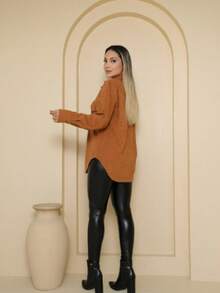 Oversized Corduroy Shirt – The Touch Of Style Your Wardrobe Was Missing - 駝色 - 查看 2