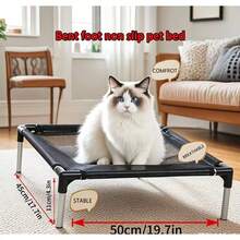 Cama para Gatos de Doble Capa Refrescante de Verano | Estante Elevado Totalmente Transpirable, Dormir Separado para Múltiples Gatos Sin Peleas, Acero Inoxidable Resistente a la Oxidación Desmontable y Lavable - Negro - Ver 4