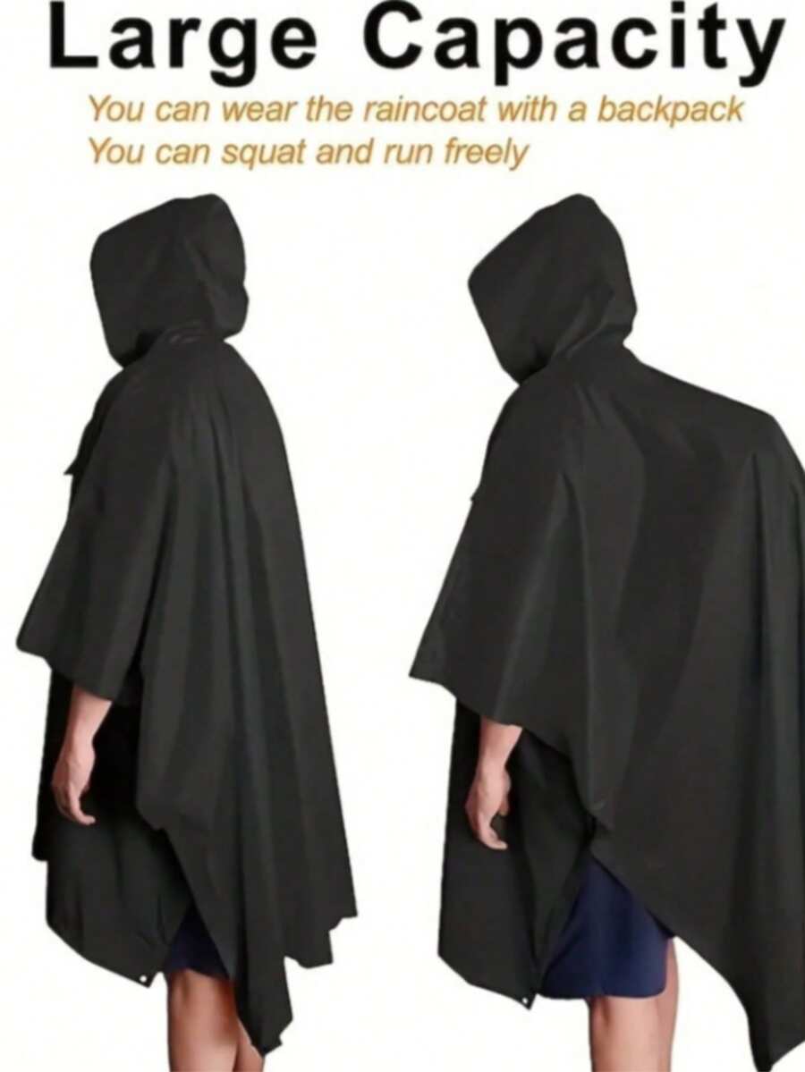 Hooded Rain Poncho, Waterproof Raincoat, Lightweight, Unisex, Suitable For Hiking, Camping, And Emergencies, Adult Sizes For Men And Women - 黑色 - 查看 1