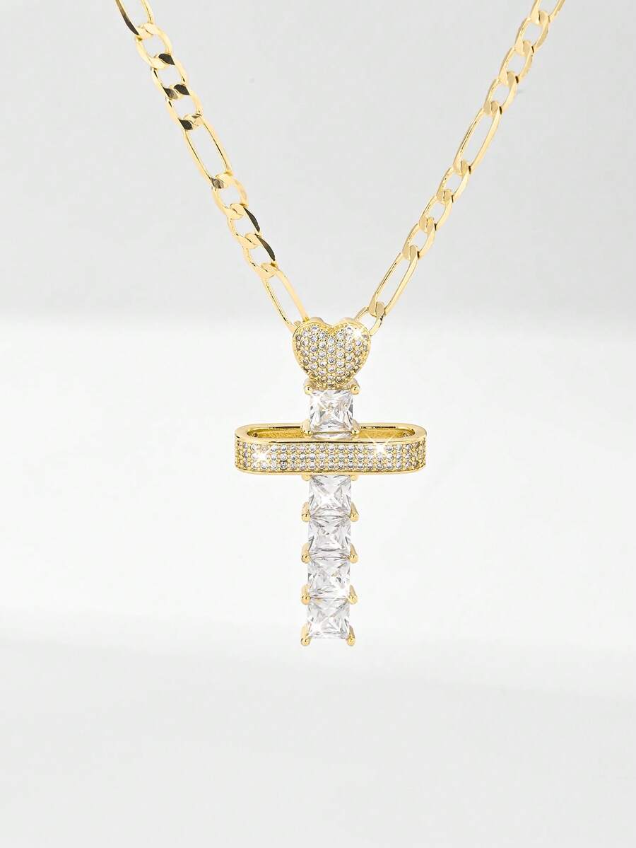 1 pieza Collar de Cruz Católica Vintage con Circonita, Material de Cobre Chapado en Oro de 14k con Cadena Figaro de 50cm, Colgante de Cruz Incrustado con Circonita Exquisita, Textura Brillante, Adecuado para Hombres y Mujeres, Perfecto para Regalo de Navidad/Acción de Gracias/Halloween/Día de la Madre/Día de San Valentín/Parejas/Amigos/Compañeros Creyentes, Primera Comunión Católica, Regalo, Uso Diario y Festivo para la Oración - Amarillo Oro - Ver 1