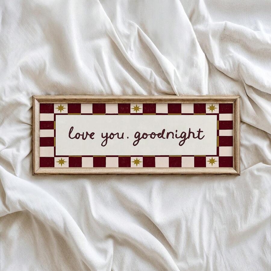 1pc Frameless "Love You, Goodnight!" Plaid Star Banner Canvas Wall Art - Hallway Door Decor, Apartment, Living Room, Dorm Room Fantasy Bedtime Quote Print, Modern Home Decor, Bedroom Room Decoration, Wall Print, Best Gift Choice - Cartoon - View 1