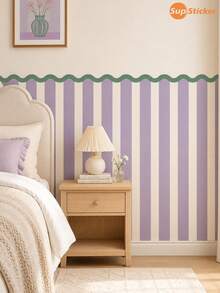 SUPSTICKER 1pc Wavy Edge Striped Half Wall Sticker, Removable & Rental Friendly, 17.7x35.4 Inches, Suitable For Living Room, Bedroom, Entryway - Multicolor - View 5