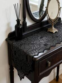 Halloween Lace Table Runner, Black Sheer Mesh Tablecloth With Scary Spider Pattern, Suitable For Halloween Party And Gothic Home Decor - Multiple Styles - View 5