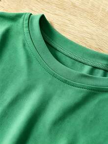Women's Comfortable T-Shirt With Round Neck, Short Sleeve, Cotton Blend, Soft And Breathable, Casual Clothing For Spring And Summer, Urban Style - Green - View 4