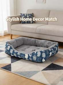 1pc Soft Pet Bed For Cats And Small Dogs - Plush Polyester Fiber Filled, Blue Paw Print Pattern, Durable Indoor Sofa Cushion, Easy To Clean, Comfortable And Cozy, Suitable For Indoor Pets, Cat Nest, Fun Pet Design, Easy-To-Clean Material - Multicolor - View 7