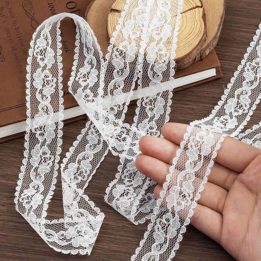 Lace Trim Ribbon, 5 Yards White Lace Ribbon, 2.3cm Wide White Lace Decorative Band, With Exquisite Floral Pattern, Suitable For Handicrafts, Sewing And Bridal Wedding Dress Embroidery Decoration - Multicolor - View 1