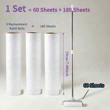4pcs/Set (3 Rolls Of Replacement Adhesive Paper + 1 Long Handle Lint Roller). Equipped With 16/19/24cm Wide Roller And 1m Extendable Pole. Suitable For Removing Cat Hair & Dog Hair, Dust Removal Tool For Sofa, Carpet And Clothes. - 1 SET (60 Sheets + 180 Sheets) - View 13