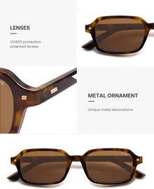 SOJOS  Rectangle Polarized  Womens Mens, Small Retro Fashion Thin Slim Square Sunnies SJ2610 - 玳瑁色 + 深綠色 - 查看 4