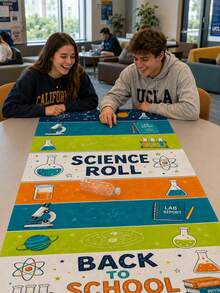 1pc STEM Education Science Theme Table Runner, Fun Polyester Rectangular Lab Party Tabletop Decor, Suitable For Classroom Parties, Adult Group Games, Couple Interaction, Boys & Girls Activities And Team Building Supplies - Multicolor 1 - View 4