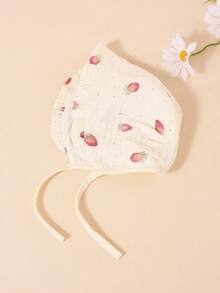 1PC Baby Muslin Bonnet, Skin-Friendly Soft Ruffle Floral Newborn Hat, Adjustable Tie Breathable Sun Protection For 0-18M Toddlers - 1PC - View 8
