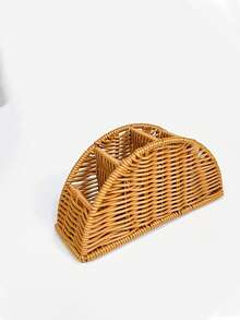 1pc Faux Rattan Remote Control Compartment Organizer, Multifunctional Desk Storage Box, 2 Styles Available, Durable Plastic Material, Suitable For Makeup Brushes, Office Supplies, Storage, Dorm Organization, Decorative Ornament - Multicolor - View 10