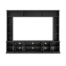 Entertainment Center Wall Unit For TVs Up To 80" All-In-One Modern TV Stand With Bookshelves And Tempered Glass Doors TV Console Unit With Shelving For Living Room Entertainment - 黑色 + MDF1 - 查看 9