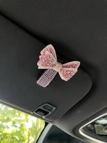 1pc Shiny Rhinestone Bow Car Sun Visor Glasses Clip, Glasses Clip, Car Fashion Glasses Clip - Multicolor - View 18