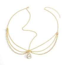 1pc Elegant Fashion Crystal Water Drop Pendant Forehead Chain - Gold - View 6