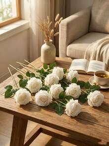 1pc/10pcs/20pcs/30pcs White Artificial Roses Premium Fake Flowers For Home Decor Room Decor Dining Table Decor Wedding DecorBridal Bouquet WristCorsage FlowerArrangement. SuitableForHomeRestaurantBedroomVaseDecoration - White - View 4