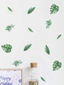 6pcs/Set Leaf Print Wall Sticker, Green Self Adhesive Wall Art Decal For Home Decor, Stickers, Wall Decal, Vinyl Decal For Home Decorations, Spring Decoration Items Refresh Your Home, Festival Decoration Stickers Gifts Birthday Graduation - Leaf - View 1