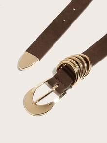 1pc Bohemian Western Style Women's Belt, Blue Belts, BOHO Belts, Rodeo, Cowgirls, Western Belts, Belt For Women, Y2K Belts, Vintage Casual Minimalist Color Asymmetrical Buckle Brown Belt, Match With Pants, Shirts, Sweaters, Coats, Party, Daily Commute, Holiday Gift, Birthday Gift, Music Festival - Brown - View 3