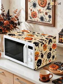 1Pc Minimalist Black White Checkered Microwave Oven Dust Cover,Washable Dust-Proof Protective Cover,Microwave Cover,Decorative Kitchen Appliance Cover,Home Decor,Kitchen Decor,Home Appliance Decorations,Bridal Shower Favors,Easy To Clean,Anti-Fouling - Halloween Pumpkin - View 3
