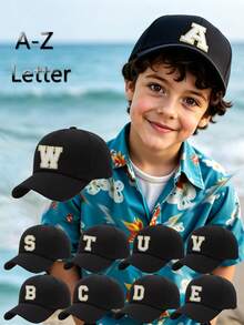1pc Kids 26 Letters Baseball Cap, Boys/Girls Outdoor Sun Protection Hat, Daily Wear UV Protection - Black - View 1