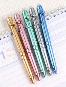 5pcs/6pcs Metal Mecha Retractable Erasable Gel Pens, Textured Bolt-Action Push-Pull Signature Pens, High-Aesthetic Office Student Signing Stationery Gift, Metal Painted Erasable Pens For Office Daily Writing Gift, Back To School Stationery Gift - Bolt - View 1
