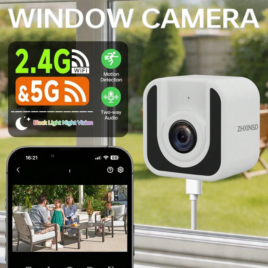 ZHXINSD 1/2 Kamera Jendela Dalam Ruangan, Kamera Keamanan Jendela WiFi 2.4/5G, Pemantauan Dalam Ruangan 3MP, Penglihatan Malam Starlight, Deteksi AI, Area Deteksi yang Dapat Disesuaikan, Audio Dua Arah, Pemasangan Tanpa Alat - Putih - View 1