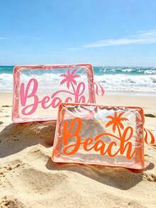 Colorful Clear Makeup Bag Beach Pattern,Waterproof Zipper Beach Toiletry Bag, Portable Summer Travel Cosmetic Storage Pouch,Outdoor Sun Protection Storage Bag,Women Holiday Essentials,Suitable For Vacation, Bathroom, Summer Beach,Swimming - Multicolor - View 3