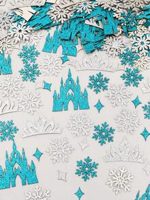 100pcs Blue & Silver Ice Princess Sequin Confetti, Castle Crown Snowflake Shiny Table Scatter Decor, Suitable For Girls Birthday Party, Princess Theme Baby Shower Decoration - Blue Silver - View 8