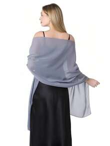 Women's Soft Solid Color Sheer Shawl Prom Party Dress Accessory Chiffon Wrap - Silver - View 5