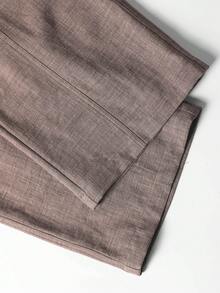 1pc Faux Linen Textured Long Pants, Men's Vacation Style Casual Long Pants, Lightweight Breathable Fabric, Beach Slouchy Relaxed Straight Leg Pants, Loose Fit Flattering Leg Shape, Comfortable Skin-Friendly, Machine Washable, Vacation Style, Beach Vacation, Island Travel Men's Pants - Coffee Brown - View 10