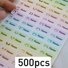 60-500 piezas Etiquetas de nombre personalizadas sin plancha, etiquetas de nombre personalizadas para ropa, pegatinas de nombre personalizadas para botellas de agua, regreso a la escuela - Estilo C - Ver 9