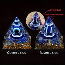 1pc Natural Stone Crystal Slice Evil Eye Sphere Orgone Energy Pyramid Devil Eye Resin Pyramid Home Decor Yoga Ornament - Multicolor - View 5