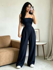 Women's Off-The-Shoulder And Open-Back Jumpsuit For Summer - Black - View 6