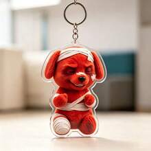 1pc 2D Acrylic Evil Red Puppy Keychain, Creative Backpack Pendant, Funny Gift For Friends And Mischievous Pals - Red Puppy - View 9